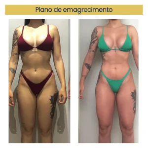 Paciente antes e depois do plano de emagrecimento: cintura mais fina e abdômen definido